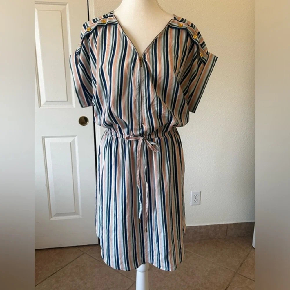 Speed Control New York Sz 1X Shirt Dress Striped Zipper Neckline Lightweight